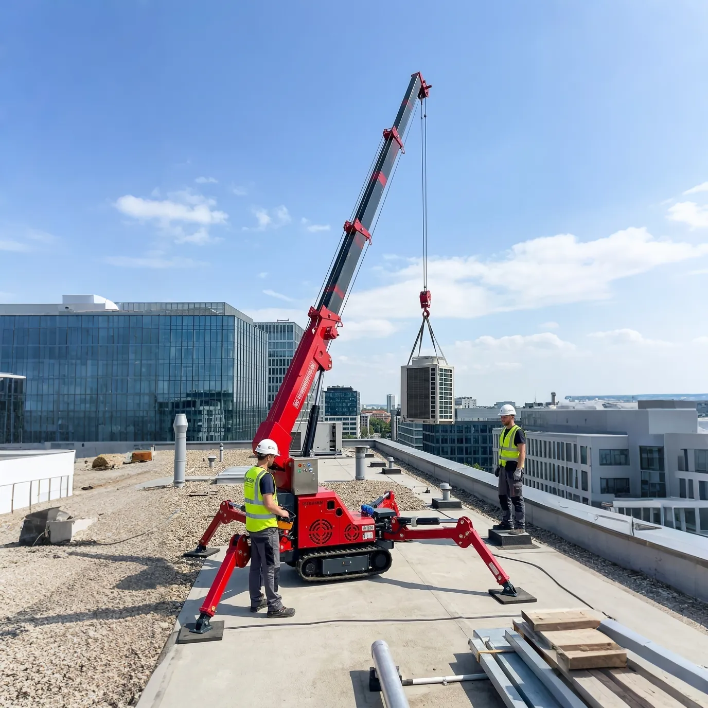 How to Lift an HVAC Unit to a Roof with a Spider Crane