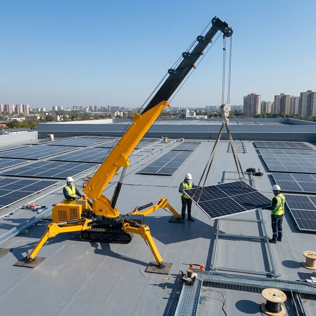 Spider Crane for Solar Panel Installation: Rooftop Lifting